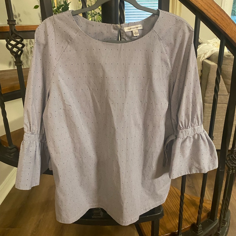 Counterparts Women Blue Stripes
Dots Blouse Ruffle Sleeve size XL